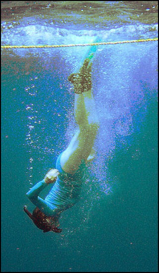 Penelope Smith diving in Bahamas dolphin trip